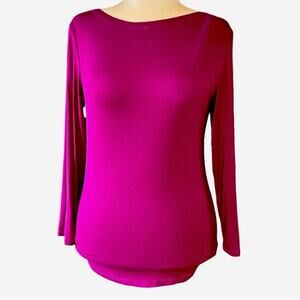 Theory Long Sleeve Magenta Boat Neck/Round Neck Top - Large